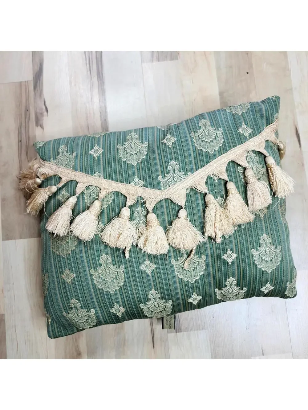 Vintage Green Decorative Throw Pillow with Tassels